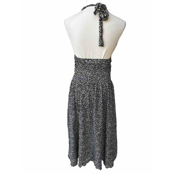 Warehouse Halter Neck light Hi Lo Midi Fit and Flare Black Leopard Dress 10 US - Picture 3 of 11